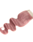 hand tied pink2 body wave human hair weave with 4x4 lace closure