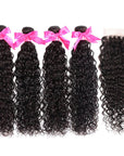 natural black water wave human hair bundles with 4x4 lace closure hair weave