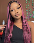 qvr wigs 13x4 lace front wig with black and purple highlights