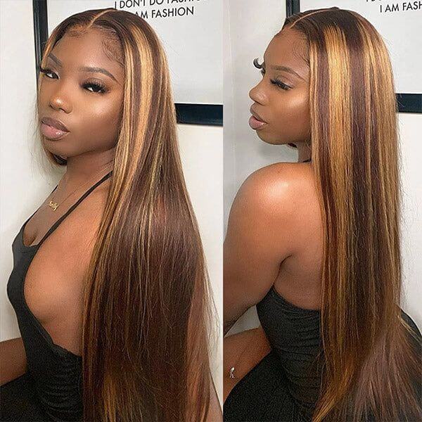 #4/27 colored silky straight v part wig human hair