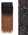 QVR Ombre Brown PU Clip In Hair Extensions Straight Seamless Clip In Human Hair