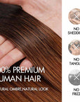 QVR Ombre Brown PU Clip In Hair Extensions Straight Seamless Clip In Human Hair