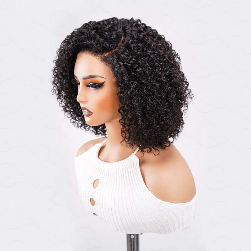 Human Hair Wig Curly Hair Texture Side Part Style