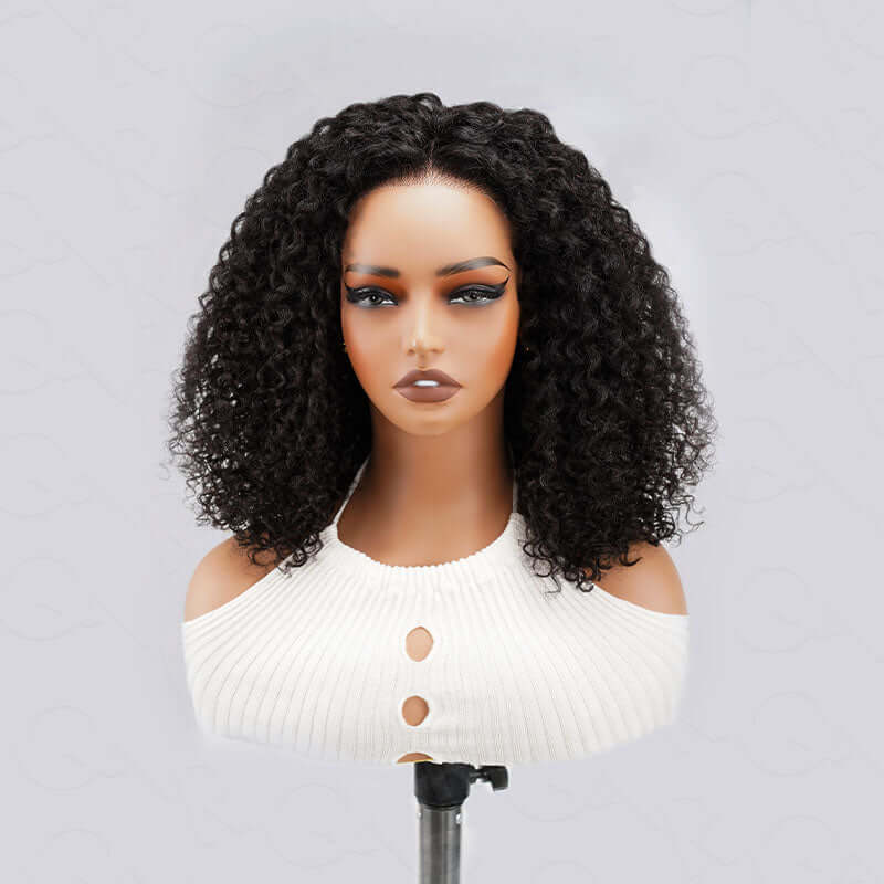 Kinky Textured Curly Human Hair Wig Short Length