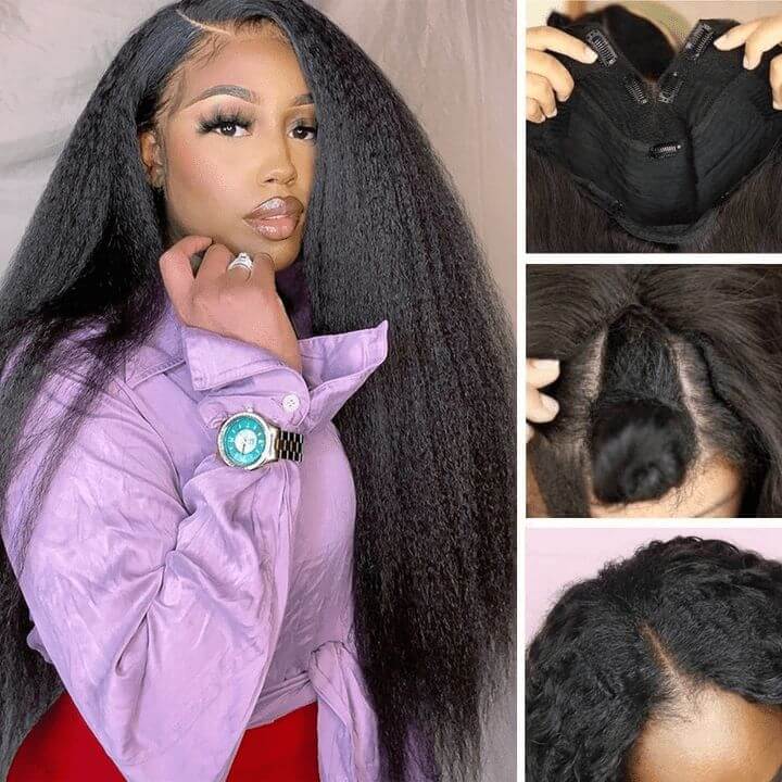 beginner friendly kinky straight v part human hair wigs