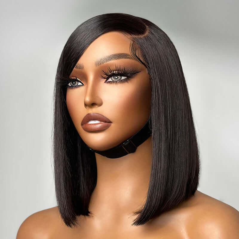 classic 5x5 closure short bob wigs with C part and silky finish