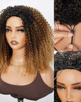 QVR Glueless Kinky Curly Half Wig Invisible Hairline Ombre 