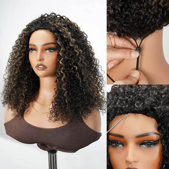 qvr hair blonde highlighted human hair wigs, half wig flip over desgins