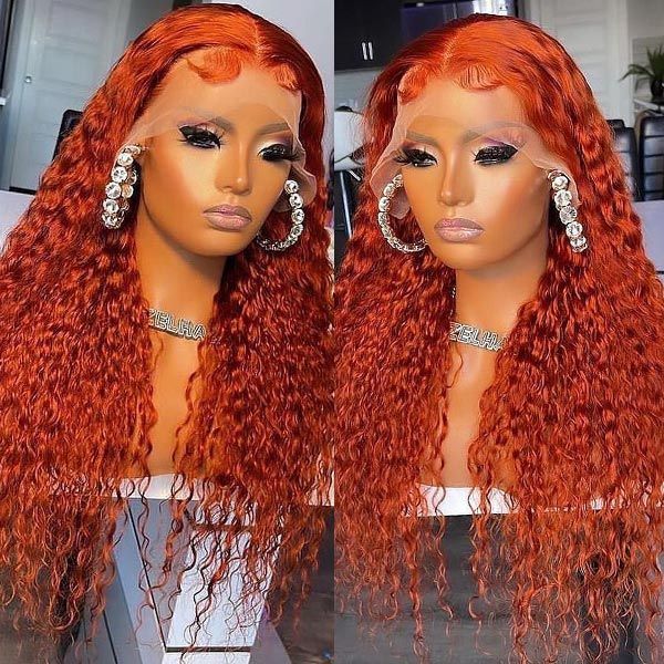 vibrant ginger orange human hair lace wigs with curly texture