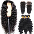 qvr natural black loose deep wave human hair bundles with remy hair weave with 4x4 lace closure