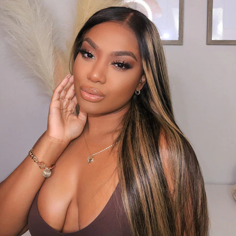 balayage highlights straight wear and go glueless human hair wigs 13*4/4*6 hd lace wig