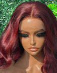 elegant short bob wig in deep wine red, wavy human hair with effortless volume