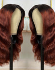 1B/33 body wave v part human hair wigs on wig stand side view