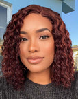 reddish brown short bob wigs with soft water wave curls