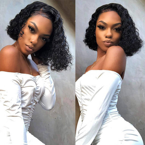 curly human hair bob wigs, salon-finish short bob wigs for dark-skinned women