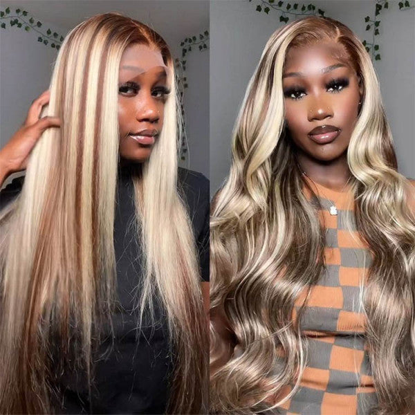 sleek straight wear and go wig with blended highlights