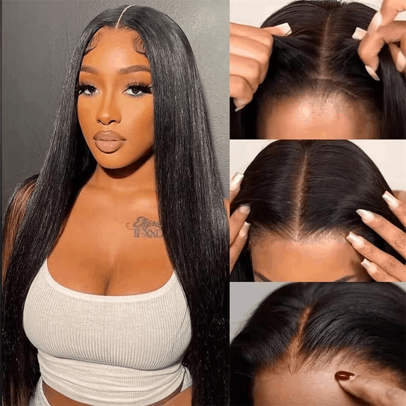 sleek straight wear and go wig with HD lace frontal for beginners