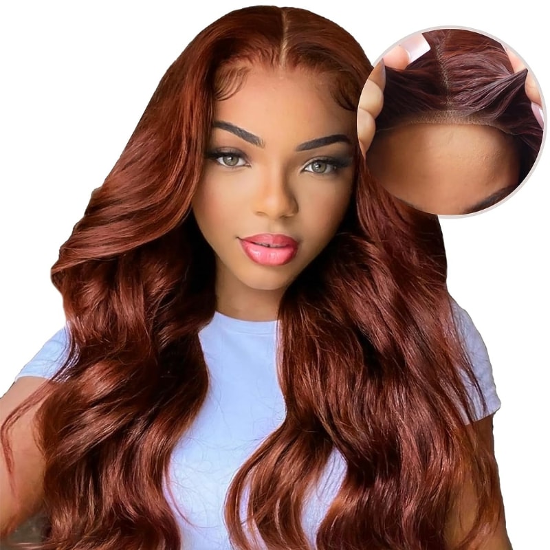 pre-cut reddish brown human hair wig wear and go