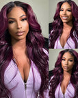qvr wigs body wave ombre smokey dark purple lace front wig