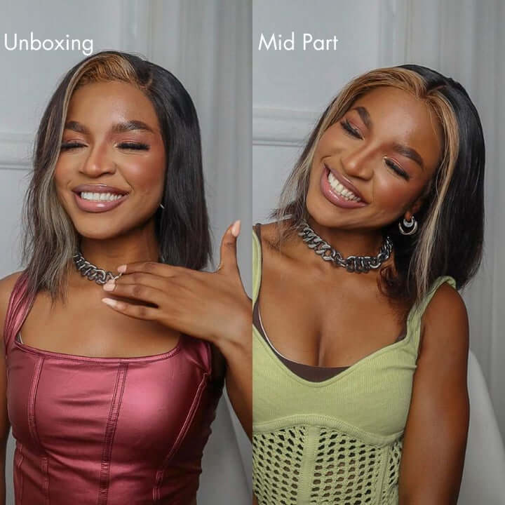 bold highlight bob wigs in straight human hair style