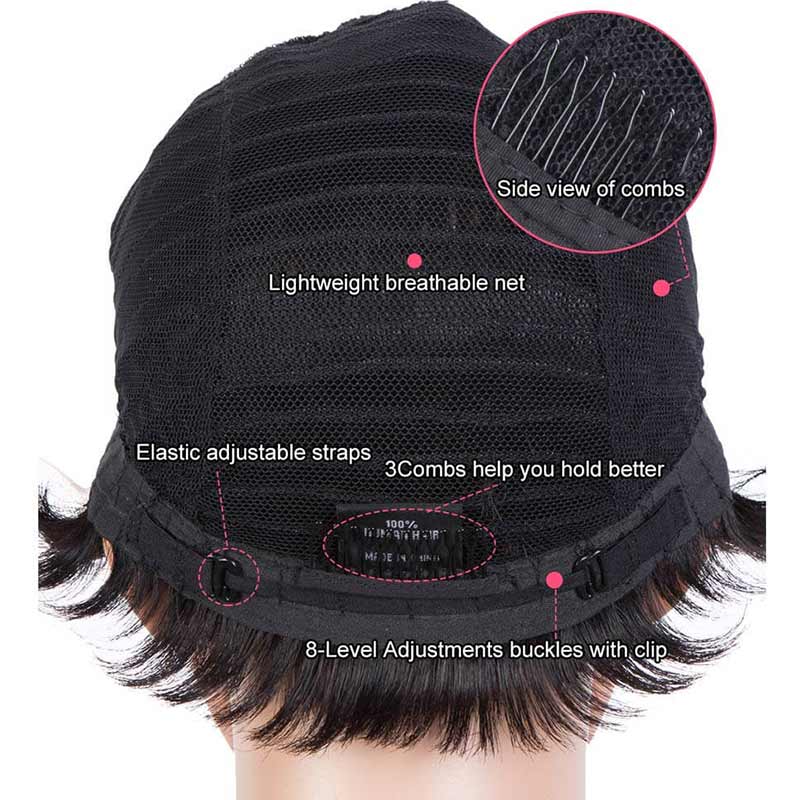 glueless black pixie cut wigs 100% virgin human hair