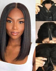 qvr straight v part short bob human hair wigs realistic hairline