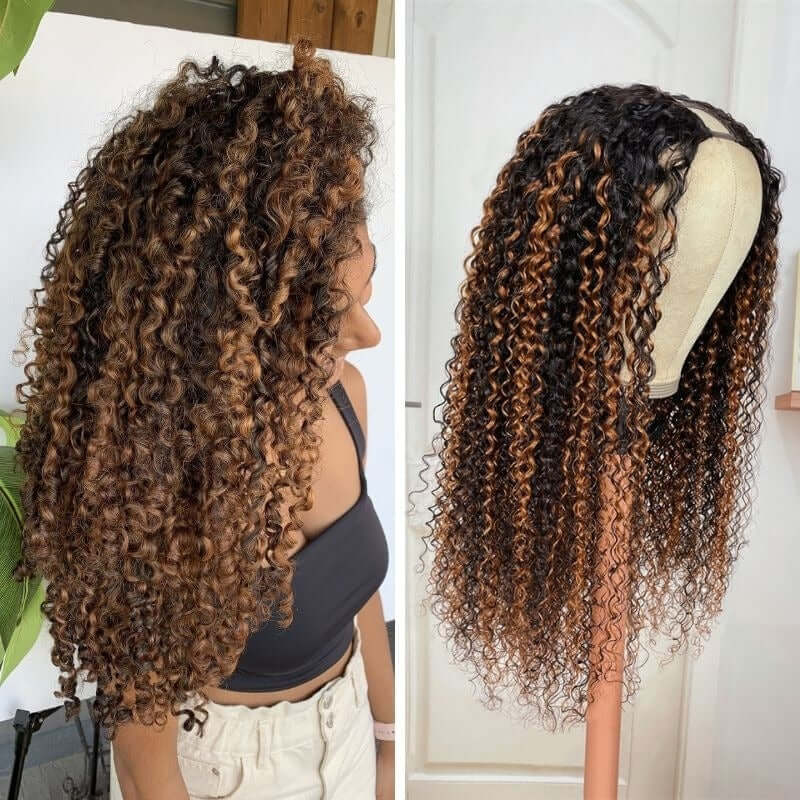 glueless no leav out curly v part wig human hair