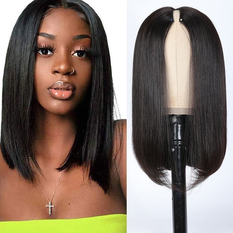 straight short bob v part wig human hair remy human hair wig