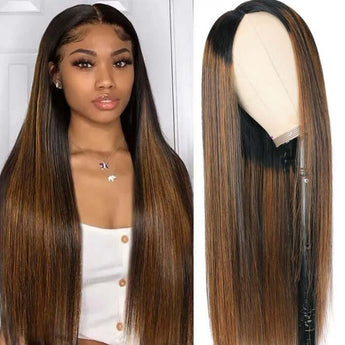 qvr glueless straight v part wig balayage colored beginner friendly human hair wigs