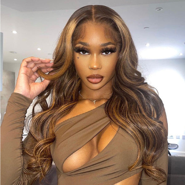 human hair wigs p4/27 body wave lace frontal with honey blonde highlights