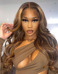 human hair wigs p4/27 body wave lace frontal with honey blonde highlights