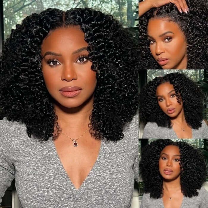 short length deep wave v part wig human hair wig