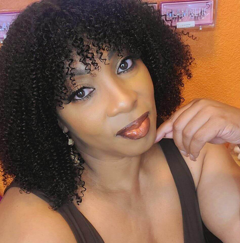 bouncy curly short bob wigs with playful bangs
