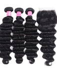 natural black loose deep wave Peruvian human hair bundles with remy hair weave with 4x4 lace closure