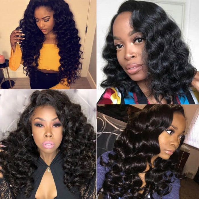 black loose deep wave human hair 3 bundles with remy hair weave with 4x4 lace closure on influencers