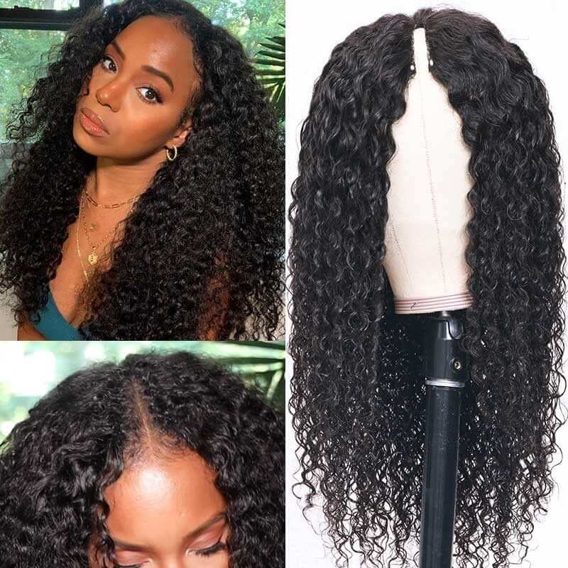 natural black colored deep wave v part wigs 0 skill needed