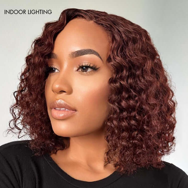 glueless left part bob wigs in warm auburn tones
