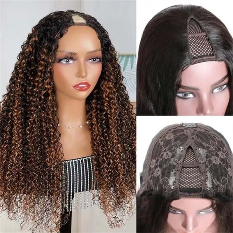 wig cap details of balayage curly v part wigs