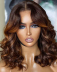 stylish loose wave ombre short bob wigs, glueless lace T part human hair bob wig for textured hair