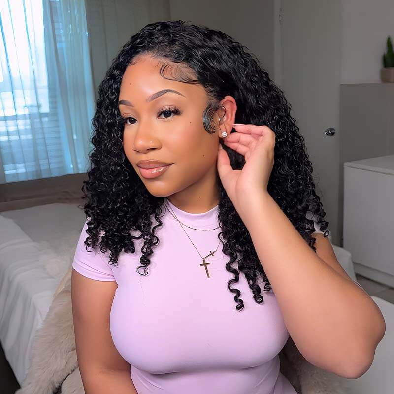 QVR Burmese Curly Drawstrings Half Wig 3 In 1 Human Hair Wig Beginner Friendly