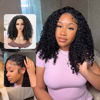 QVR Glueless Burmese Curly Straight Half Wig 250% Density Human Hair Wig Wear Go Flip Over Wig