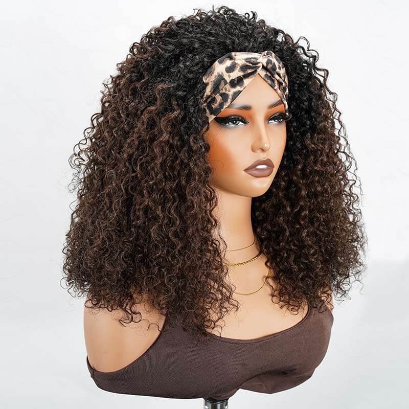QVR Glueless Twist Curly Half Wig Invisible Hairline Ombre 
