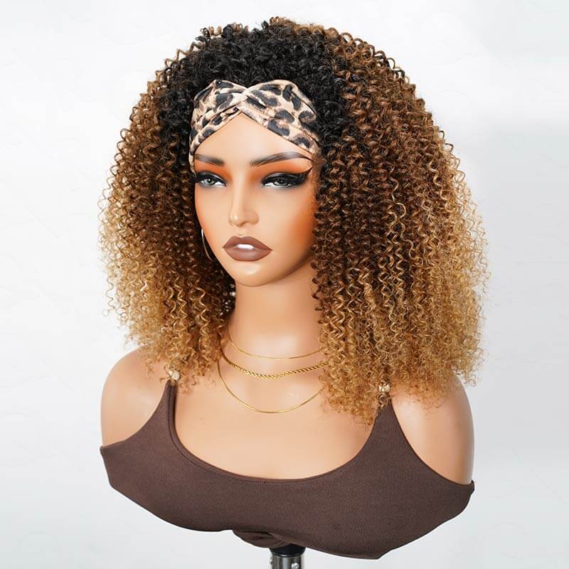 QVR Glueless Kinky Curly Half Wig Invisible Hairline Ombre 
