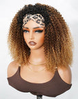 QVR Glueless Kinky Curly Half Wig Invisible Hairline Ombre 