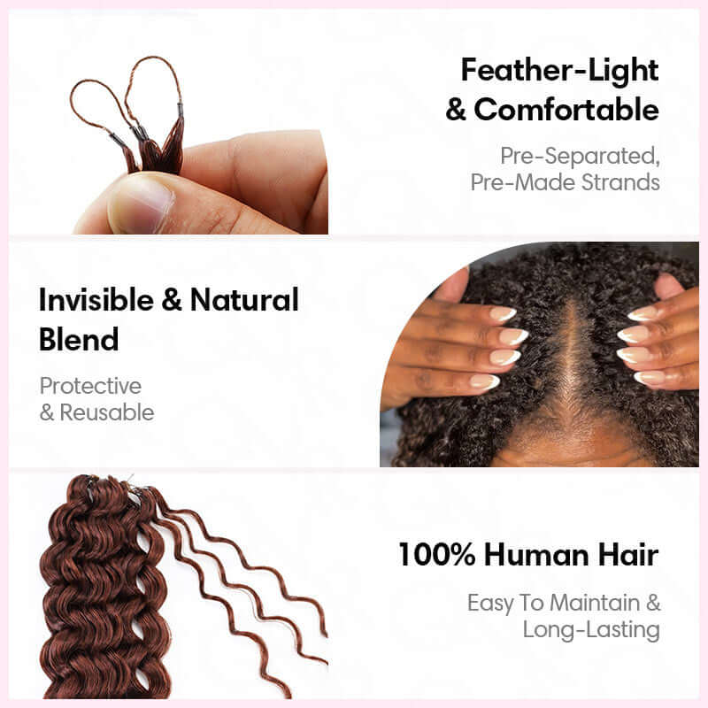 qvr hair reddish brown water wave crochet braids, natural, invisible and reusable