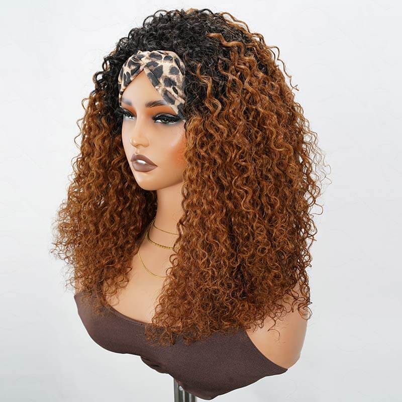 QVR Glueless Twist Curly Half Wig Invisible Hairline Ombre 