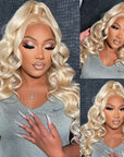 qvr wigs 613 blonde body wave with 4x4 lace closure