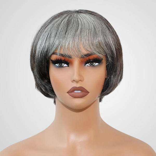 QVR Fashion Grey Highlights Lady Style Straight Pixie Cut Wigs