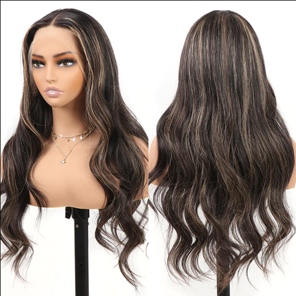 human hair lace wigs with gold sand highlights, perfect for black women