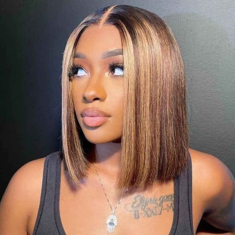 chic honey blonde straight bob wigs human hair